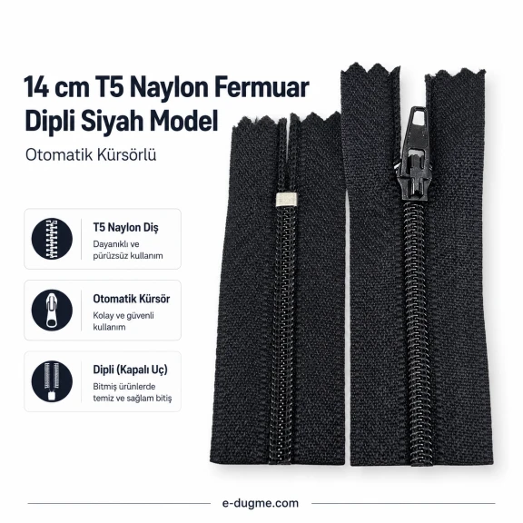 Naylon Cüzdan Fermuarı 14 cm T5 Dipli
