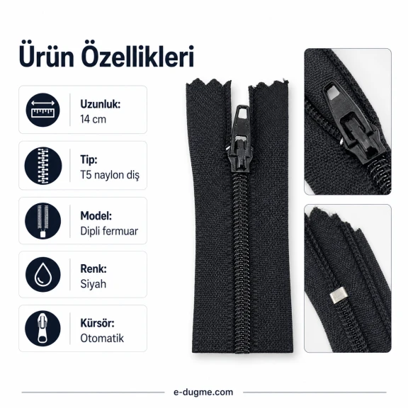 Naylon Cüzdan Fermuarı 14 cm T5 Dipli