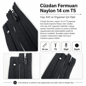 Cüzdan Fermuarı Naylon 14 cm T5 Cep, Kılıf ve Organizer İçin Dipli ENC0014T5