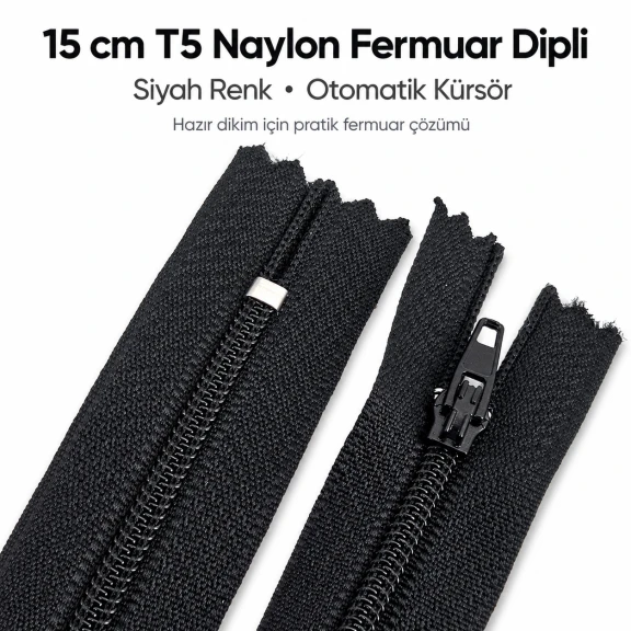 Naylon Cüzdan Fermuarı 15 cm T5 Dipli