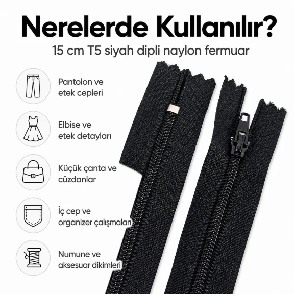 Naylon Cüzdan Fermuarı 15 cm T5 Dipli