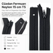 Cüzdan Fermuarı Naylon 15 cm T5 Cep, Kılıf ve Organizer İçin Dipli ENC0015T5