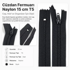 Cüzdan Fermuarı Naylon 15 cm T5 Cep, Kılıf ve Organizer İçin Dipli ENC0015T5