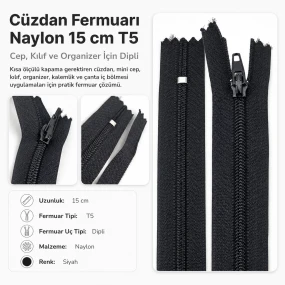 Cüzdan Fermuarı Naylon 15 cm T5 Cep, Kılıf ve Organizer İçin Dipli ENC0015T5