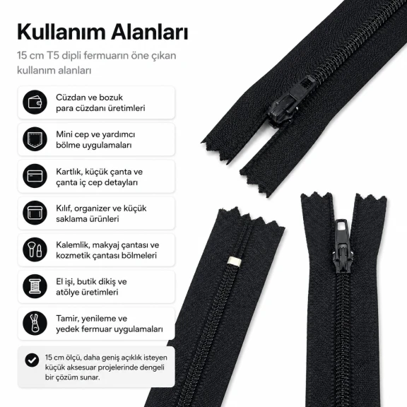 Nylon Wallet Zipper 15 cm / 5.91 in N3 for Pockets, Pouches and Organizers Closed End