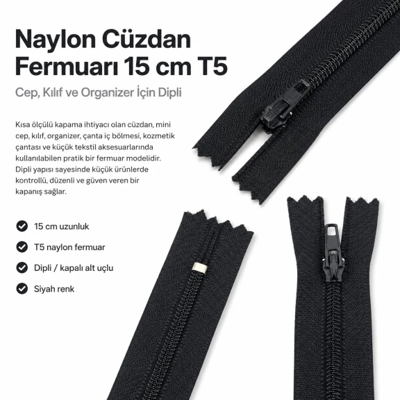 Nylon Wallet Zipper 15 cm / 5.91 in N3 for Pockets, Pouches and Organizers Closed End