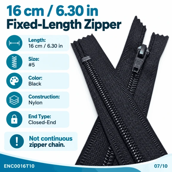 16 cm T10 Siyah Dipli Naylon Cep Fermuarı ENC0016T10, fermuarlı cep dikimi için ideal, dayanıklı ve şık bir çözüm.