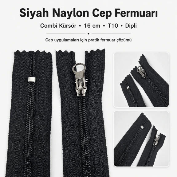 Naylon Cep Fermuarı Combi Elcikli 16 cm T10