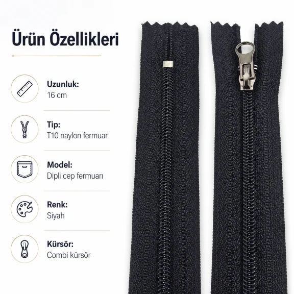 Naylon Cep Fermuarı Combi Elcikli 16 cm T10