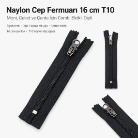 Cep Fermuarı Naylon 16 cm T10 Combi Elcikli Dipli ENC0016T10C