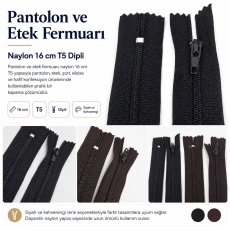 Pantolon ve Etek Fermuarı Naylon 16 cm T5 Dipli ENC0016T5