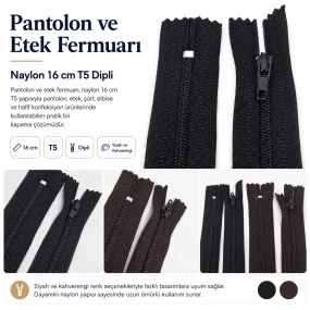 Pantolon ve Etek Fermuarı Naylon 16 cm T5 Dipli ENC0016T5