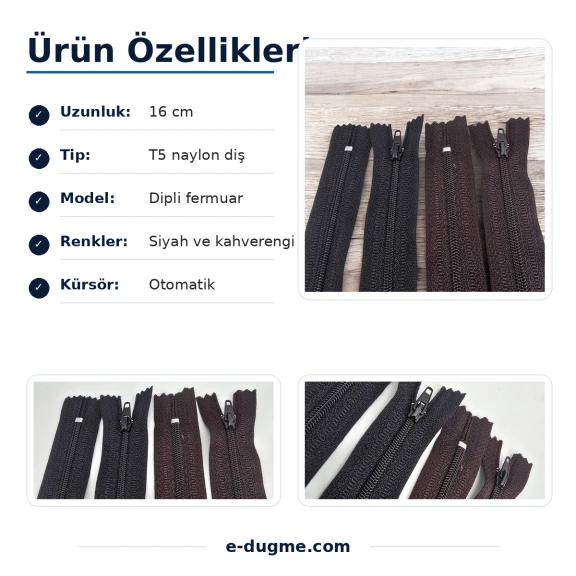 Naylon Cep Fermuarı 16 cm T5 Dipli