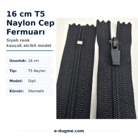Naylon Cep Fermuarı Kaucuk Elcikli 16 cm T5 Dipli - ENC0016T5KE