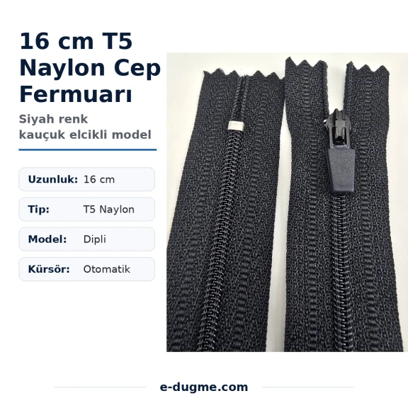 Naylon Cep Fermuarı Kaucuk Elcikli 16 cm T5 Dipli