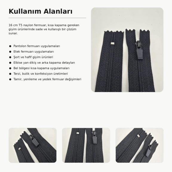 Nylon trousers and skirt zipper 16 cm / 6.30 in N3 with rubber puller for trousers, skirts, shorts, and dresses