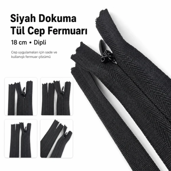 Dokuma Tül Cep Fermuar 18 cm Dipli