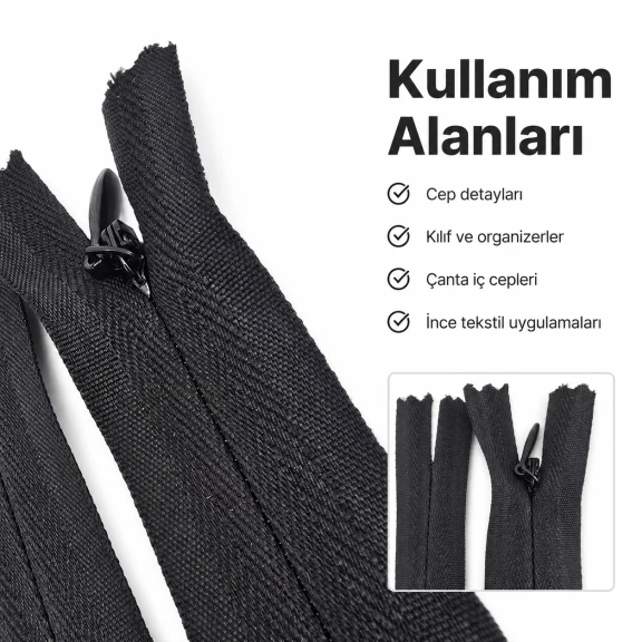 Dokuma Tül Cep Fermuar 18 cm Dipli