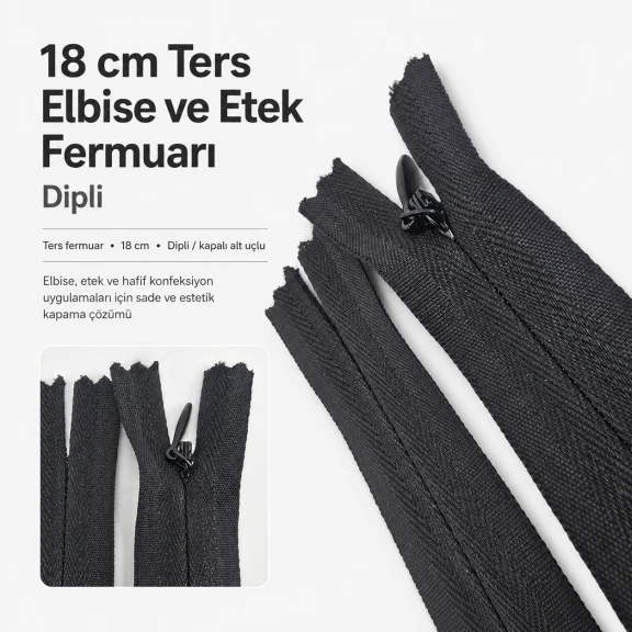 18 cm / 7.09 in Reverse Dress and Skirt Zipper Closed End for seamless garment designs