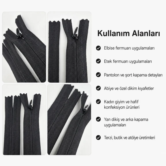 18 cm / 7.09 in Reverse Dress and Skirt Zipper Closed End for seamless garment designs