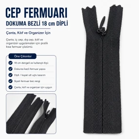 Cep Fermuarı Dokuma Bezli 18 cm Çanta, Kılıf ve Organizer İçin Dipli ENC0018DTUL