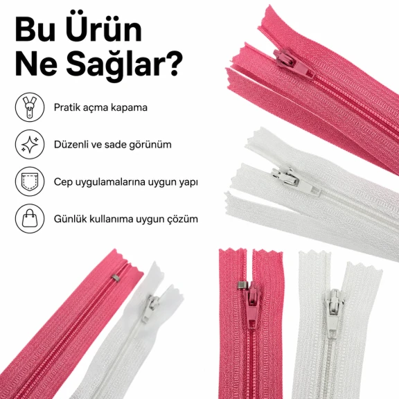 Naylon cep fermuarı 18 cm T5 dipli, çanta ve tekstil projeleri için dayanıklı ve pratik kullanım