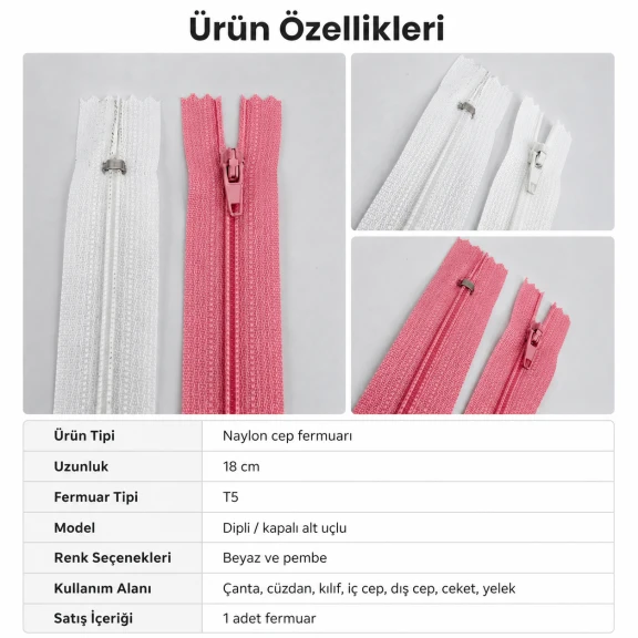 Nylon Pocket Zipper 18 cm / 7.09 in N3 Closed End for Bags, Jackets and Vests