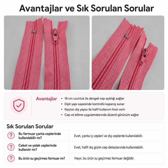 Nylon Pocket Zipper 18 cm / 7.09 in N3 Closed End for Bags, Jackets and Vests