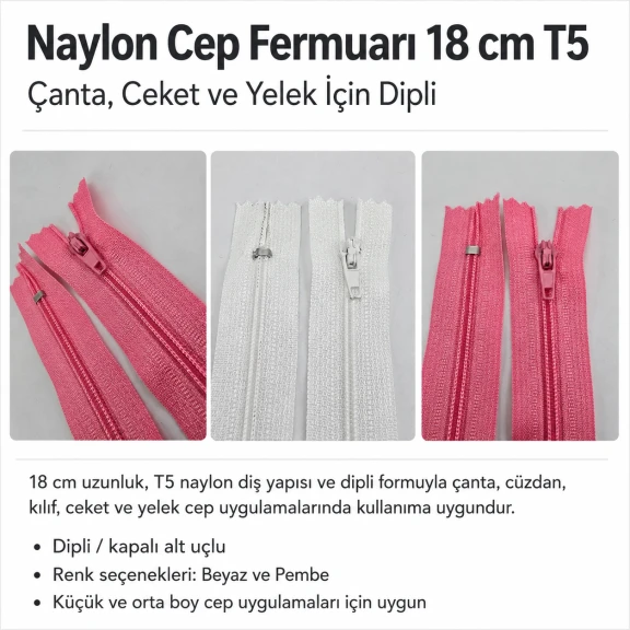 Nylon Pocket Zipper 18 cm / 7.09 in N3 Closed End for Bags, Jackets and Vests