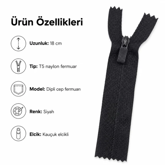Naylon Revers Cep Fermuarı 18 cm T5 Dipli ENC0018T5O, dayanıklı naylon malzemeden üretilmiştir, çanta ve montlarda ideal cep
