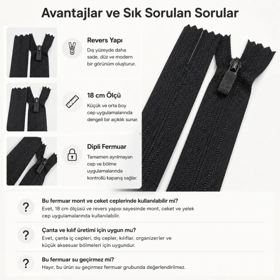 Nylon Reverse Pocket Zipper 18 cm / 7.09 in N3 for Jackets, Coats and Bags Closed End