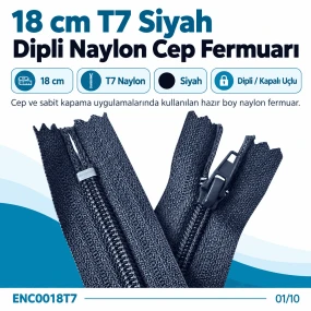 Cep Fermuarı Naylon 18 cm T7 Siyah Dipli – ENC0018T7