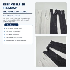 Etek ve Elbise Fermuarı Gizli Fermuar 35 cm Dipli ENC0035TUL
