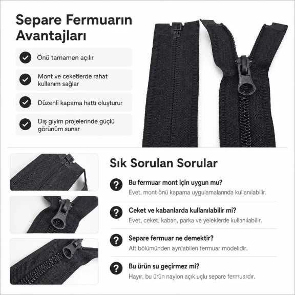 Mont ve Ceket Fermuarı Naylon 65 cm T10 Açık Uçlu Separe ENC0065T10