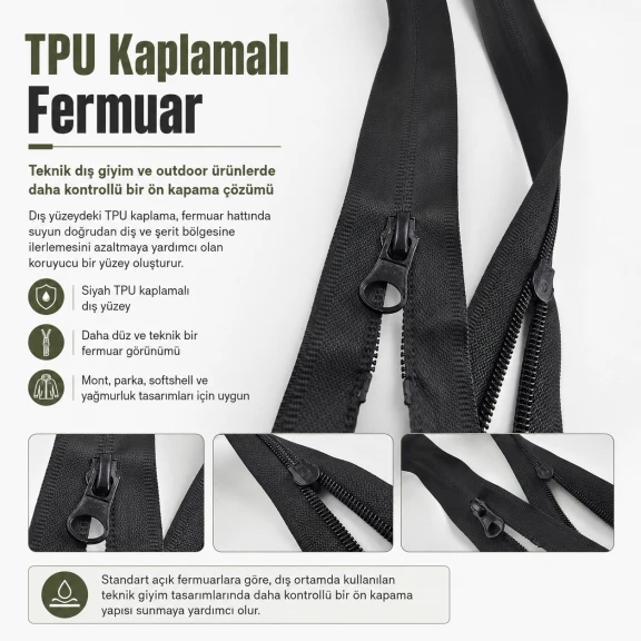 67 cm Tip 10 TPU Kaplamalı Suya Dayanıklı Mont Fermuarı Açık Uçlu Separé ENC0067SG