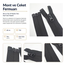 68 cm T10 Naylon Ters Mont ve Ceket Fermuarı – Açık Uçlu Separe Siyah 322 ENC0068T10