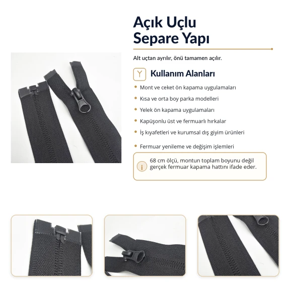 68 cm / 26.77 in N5 Reverse Nylon Coil Separating Jacket Zipper in Black, ideal for jackets, coats, parkas, and hoodies