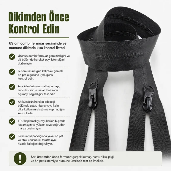 69 cm Tip 10 TPU Kaplamalı Suya Dayanıklı Combi Fermuar ENC0069SG, mont ve dış giyim için ideal koruma sağlayan modern
