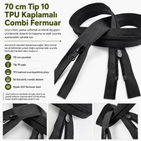 70 cm Tip 10 TPU Kaplamalı Suya Dayanıklı Combi Fermuar ENC0070SG