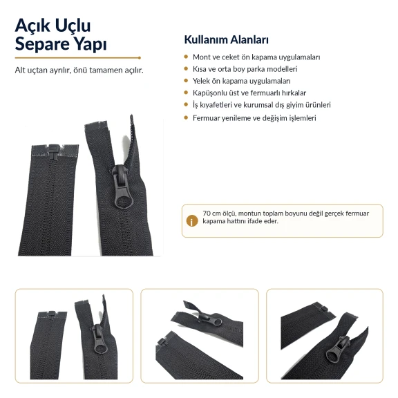 70 cm N5 Reverse Nylon Coil Separating Jacket Zipper in Black, ideal for jackets, coats, and outerwear
