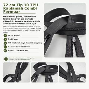 72 cm Tip 10 TPU Kaplamalı Suya Dayanıklı Combi Fermuar ENC0072SG