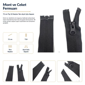72 cm / 28.35 in N5 Reverse Nylon Coil Separating Jacket Zipper – Black 322 ENC0072T10