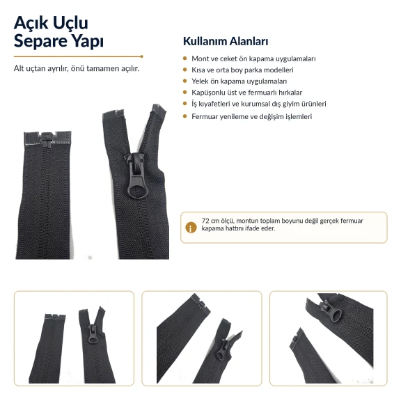 72 cm / 28.35 in N5 Reverse Nylon Coil Separating Jacket Zipper in Black for jackets, coats, and outerwear