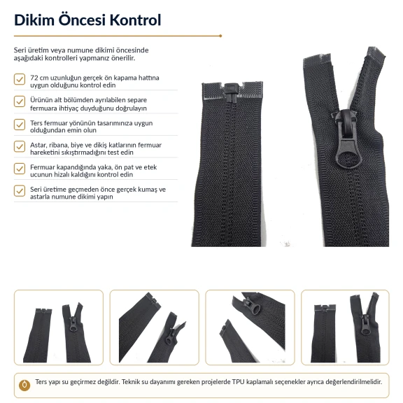 72 cm / 28.35 in N5 Reverse Nylon Coil Separating Jacket Zipper in Black for jackets, coats, and outerwear