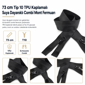 73 cm / 28.74 in N5 TPU-Coated Water-Resistant Two-Way Separating Zipper for Parkas and Outdoor Jackets ENC0073SG