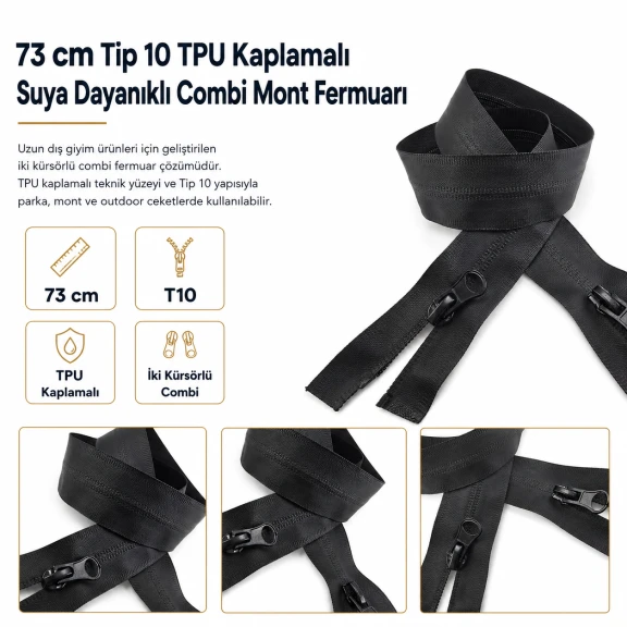 73 cm / 28.74 in N5 TPU-Coated Water-Resistant Two-Way Separating Zipper for Parkas and Outdoor Jackets