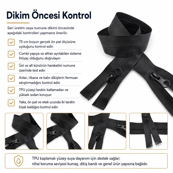 73 cm / 28.74 in N5 TPU-Coated Water-Resistant Two-Way Separating Zipper for Parkas and Outdoor Jackets