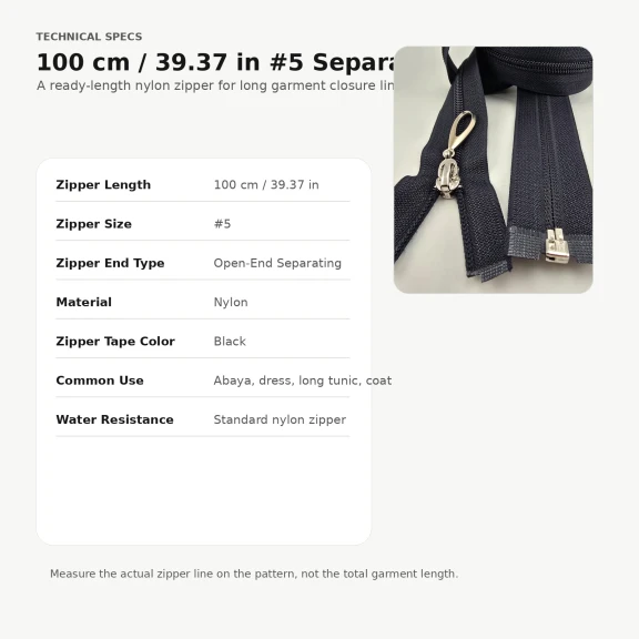 Abiye ve Ferace Fermuarı Naylon 100 cm T10 Açık Uçlu Separe Siyah