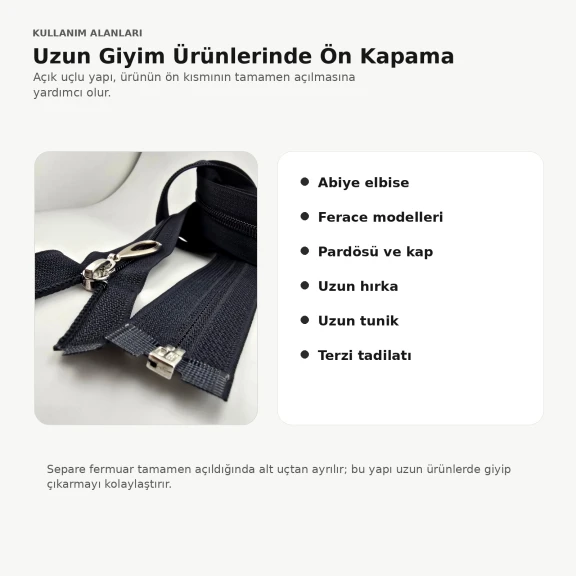 Abiye ve Ferace Fermuarı Naylon 100 cm T10 Açık Uçlu Separe Siyah