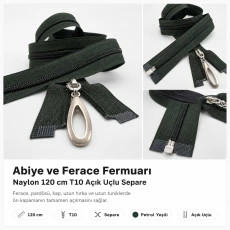 Abiye ve Ferace Fermuarı Naylon 120 cm T10 Açık Uçlu Separe Petrol Yeşili EPR00120T10